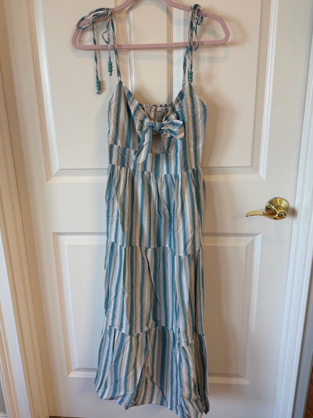 Needii Striped Blue & White Tie-Shoulder Dress